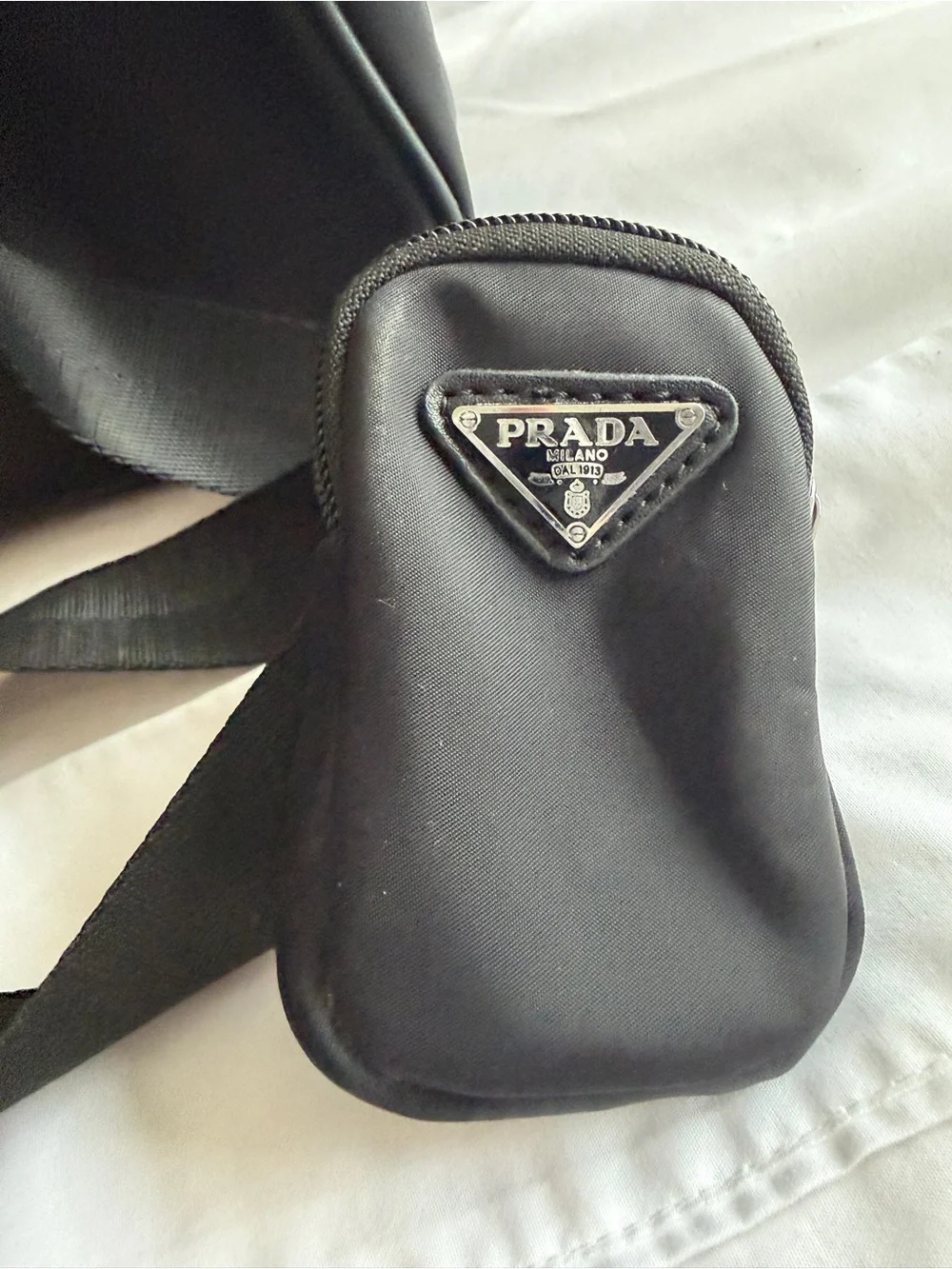 Black Nylon Shoulder Bag with Removable Strap and Pouch